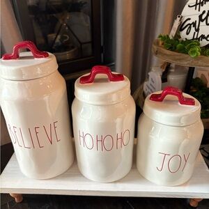 Rae Dunn Holiday Canister Set with Red Handles